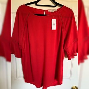 LOFT Mixed Media Flounce Sleeve Top